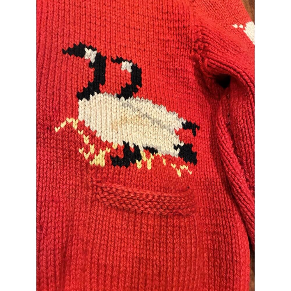 VINTAGE 50s Goose Cowichan 100% Wool Zip Cardigan Sweater Mary Maxim Red - Picture 4 of 16